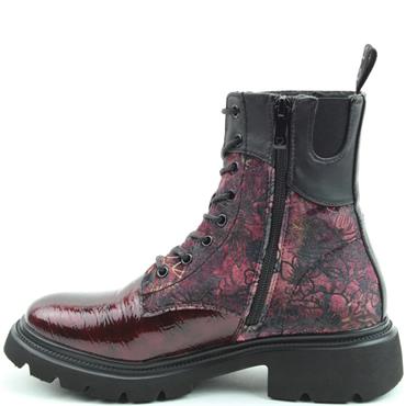 HEAVENLY FEET WOMENS ZIP LACE ANKLE BOOT - BURGUNDY PATENT